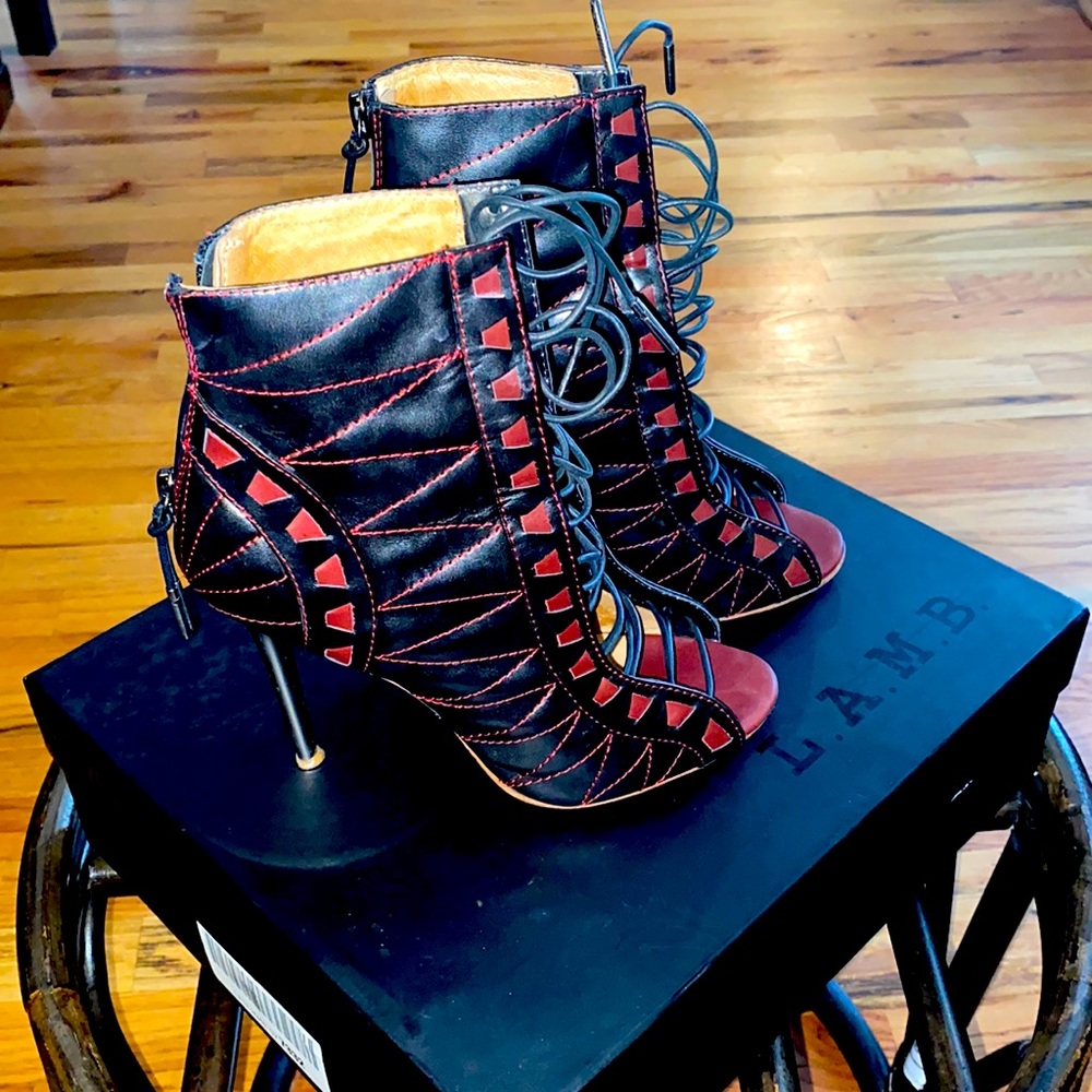 L.A.M.B lace up booties.